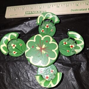 Vintage Hand-Painted Wooden Miniature Table and Chairs Set